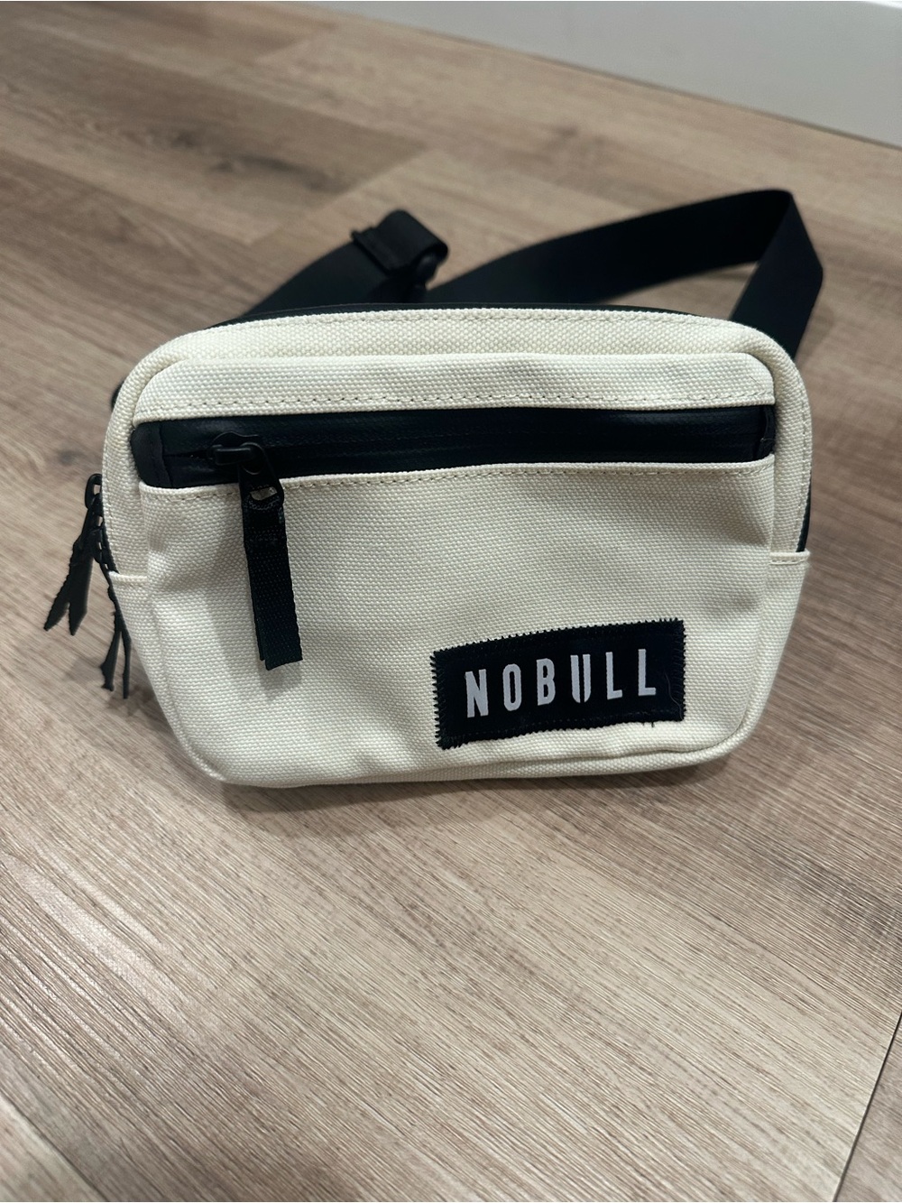 NOBULL Cream Canvas Belt Bag with Black Accents